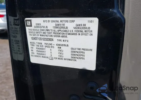 2002 Chevrolet Trailblazer Ltz from USA, damaged, VIN 1GNDT13S122323824